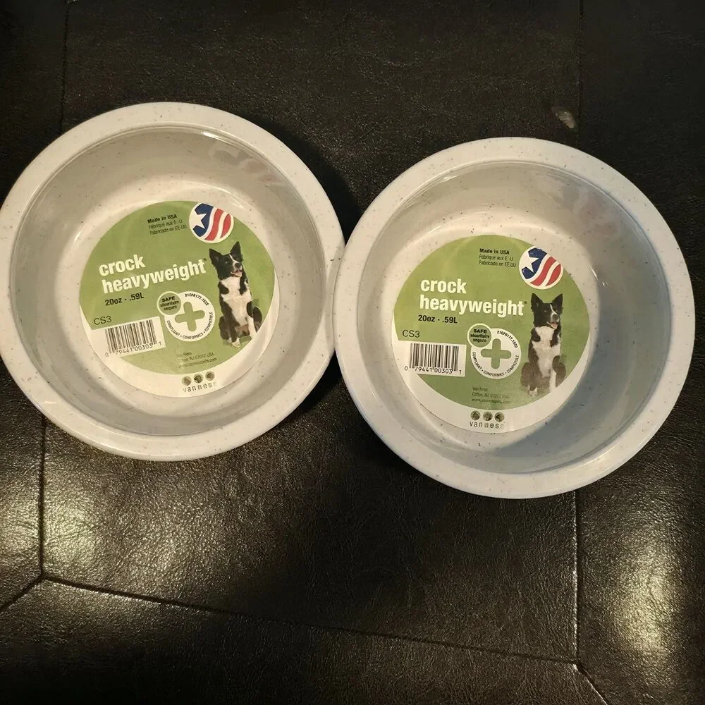 20 oz Heavyweight Crock Bowl Dish Van Ness Cats Small Dogs 2 Pack Made USA
